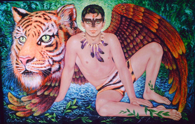 "Las alas del tigre" Oil Panel Animals