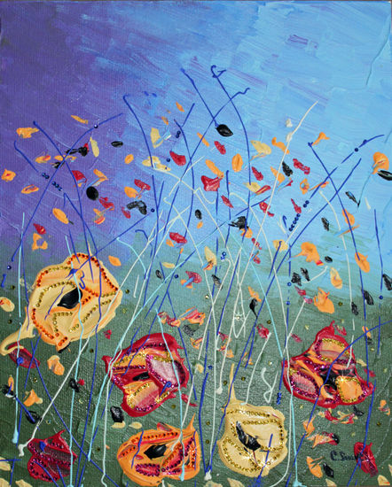 Flores de Campo II - Tríptico Acrylic Panel Floral Painting