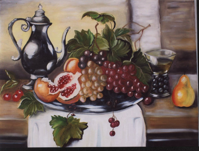 Naturaleza muerta Jarrón y Uvas