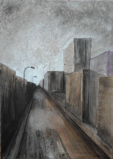 Calle solitaria Mixed media Canvas Landscaping