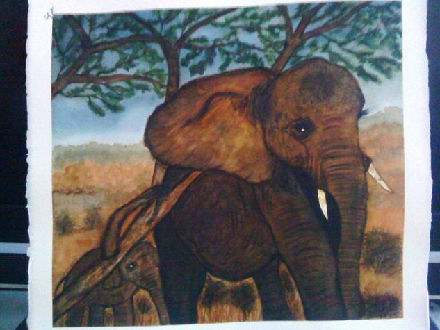 elefante Acuarela Papel Paisaje