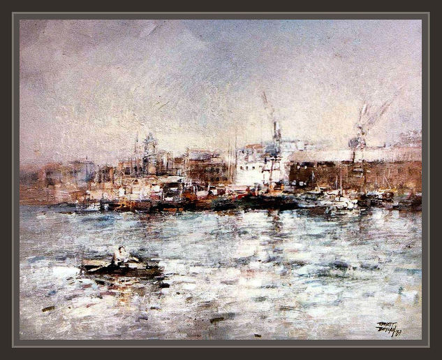 PORT-PUERTO-BARCELONA-PALAFRUGELL-PREMIOS-PINTURA-ERNEST DESCALS Oil Canvas Marine Painting