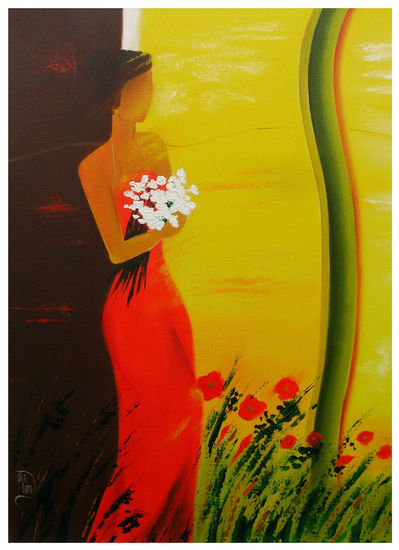 ,MUJER CON FLORES Oil Canvas Figure Painting