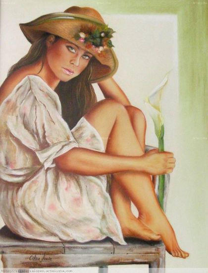 Mujer descansando Pastel Paper Figure Painting