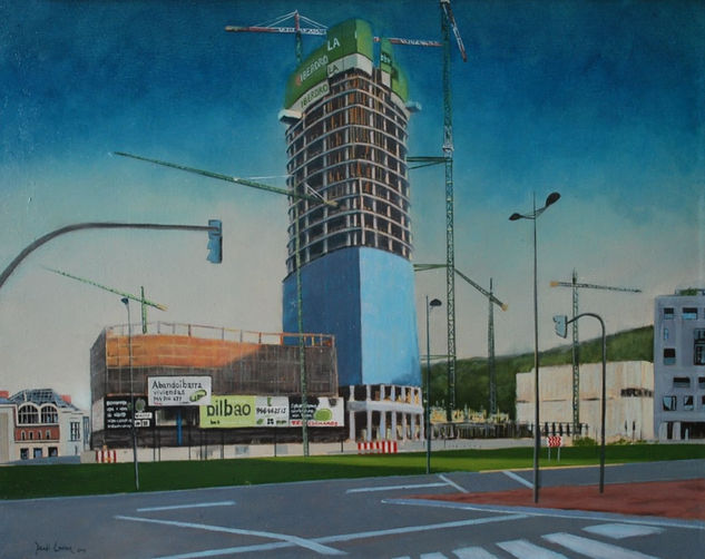 Construccion de la torre Iberdrola en Bilbao Oil Canvas Landscaping