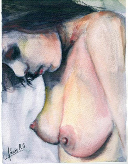 desnudo Chica Watercolour Paper