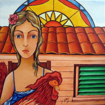 Mujer con gallo