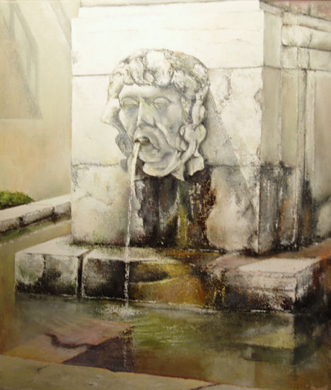 Fuente de la Plaza de San Isidoro-Leon Oil Canvas Landscaping