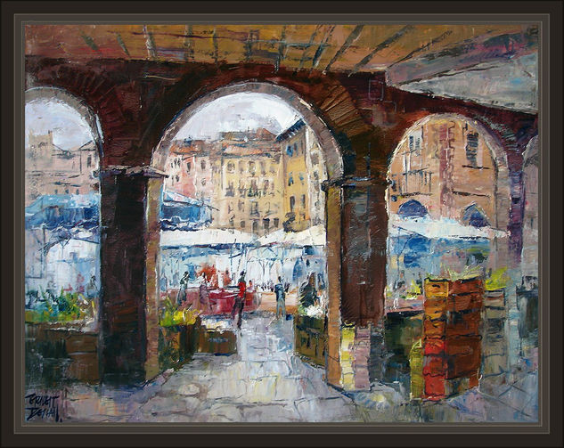 VIC-MERCAT-MERCADO-PLAZA-ARQUITECTURA-PINTURA-CUADROS-PINTOR-ERNEST DESCALS Oil Canvas Landscaping