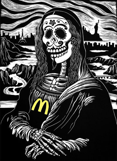 La McMona (mona lisa) Linograbado