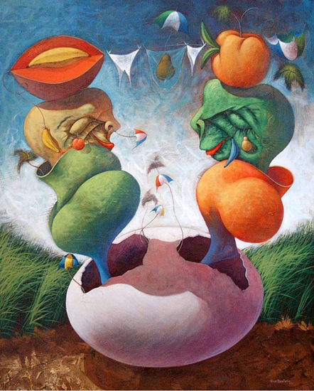 Tonta conversación entre mamey y manzana Oil Canvas Figure Painting