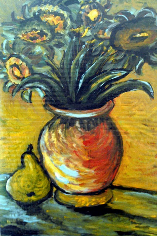 Pera y girasoles