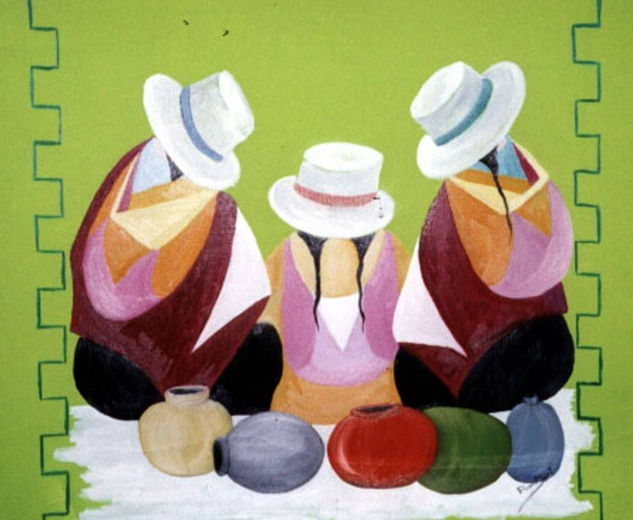 CHOLITAS CON CACHARRITOS Oil Canvas Figure Painting