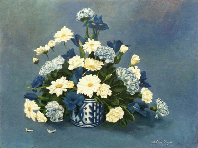 ramo de flores en azul Oil Canvas Landscaping