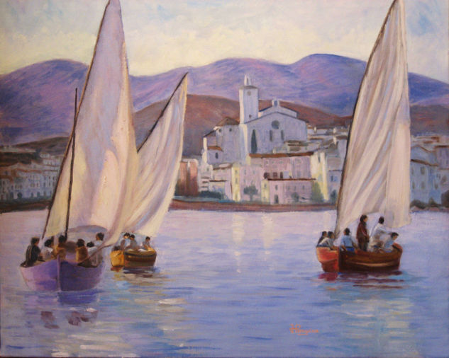 Barcas en Cadaques Oil Canvas Marine Painting