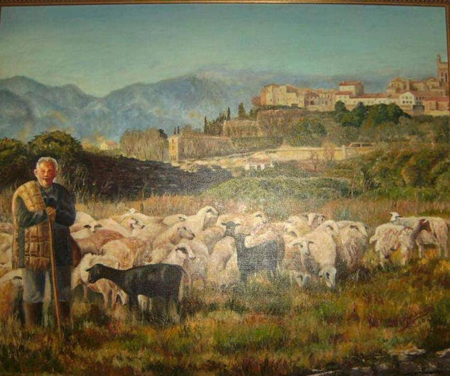 El pastor y sus ovejas. Oil Canvas Landscaping