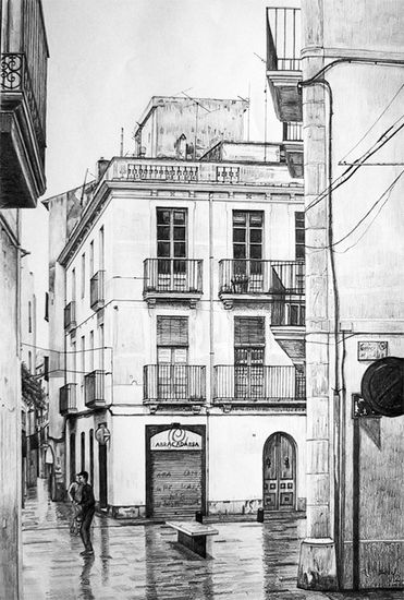 Calle de Vilanova Graphite Paper Still Life Paintings