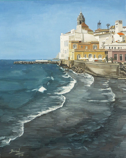 Playa de San Sebastián de Sitges Oil Canvas Marine Painting