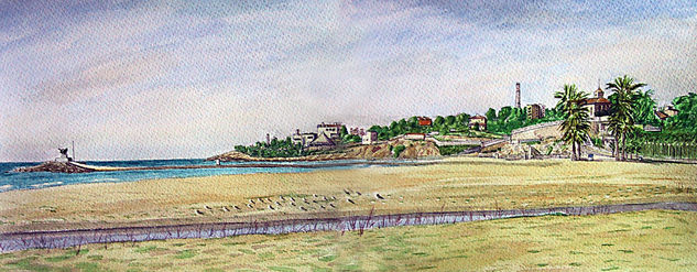 Vista de Vilanova con el Toro Watercolour Paper Marine Painting