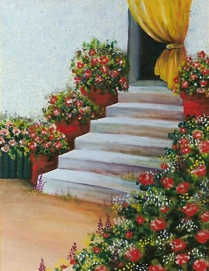 ESCALERA DESDE EL JARDIN Oil Canvas Landscaping