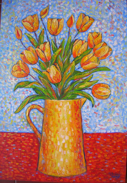 Jarrón con tulipanes