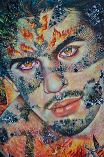 Mascaras y Diablitos (fragmento) Mixed media Panel Portrait