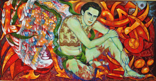 El Ángel del maíz Mixed media Panel Portrait