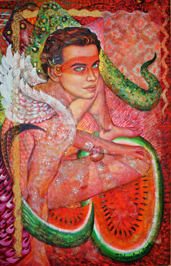 Sandías Mixed media Panel Portrait