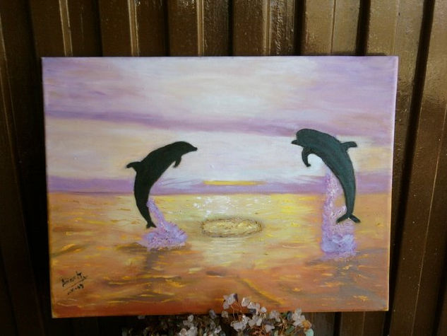 53-JUEGO DE AMOR Oil Canvas Marine Painting