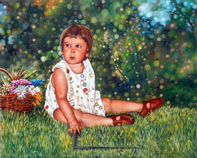 Niña en el prado Acrylic Canvas Figure Painting