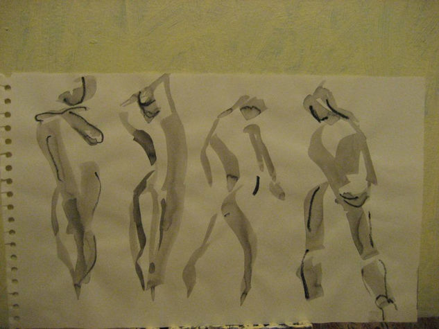 movimiento Mixed media Paper Nude Paintings