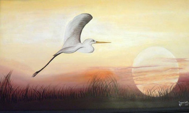 el vuelo de la garza Mixed media Panel Landscaping