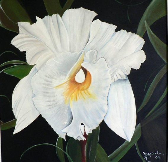 orquidea blanca Oil Panel Floral Painting