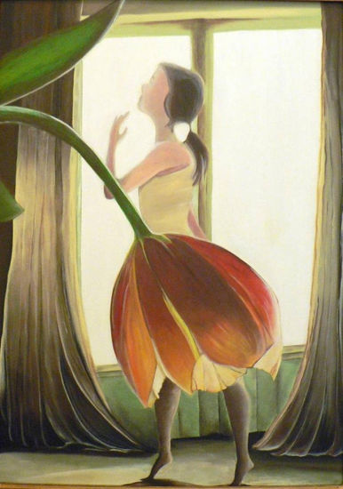 la bailarina y el resplandor Mixed media Panel Floral Painting