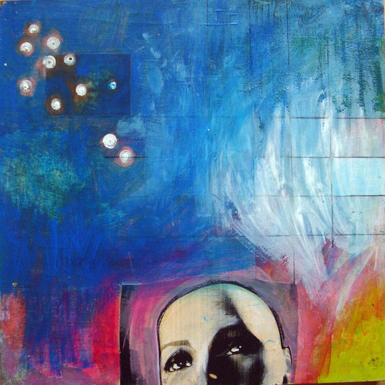 Porchecito Blue Mixed media Panel Figure Painting