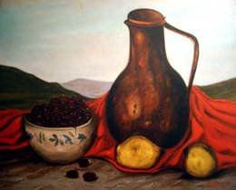 PAISAJE CON BODEGON, CASTAÑAS,MEMBRILLOS Y JARRON DE COBRE