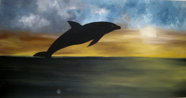 DELFIN ESCAPA DE LA CONTAMINACION... Oil Panel Marine Painting