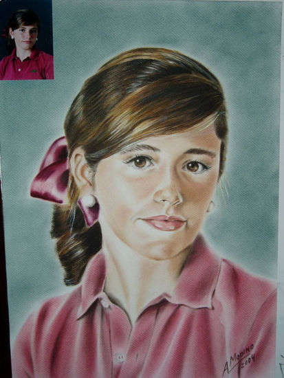 Retrato por encargo de niña. Oil Paper Portrait