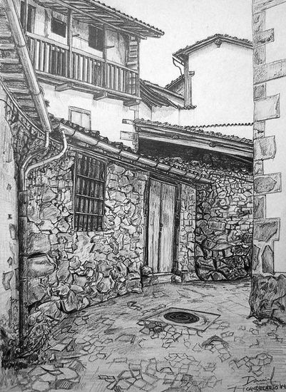 Calle de Candelario II Grafito Papel Paisaje