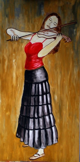 La dama del violín. Acrylic Panel Figure Painting