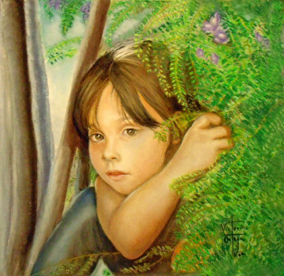 Un duende en mi jardín Pastel Paper Portrait