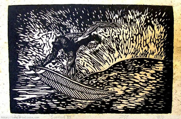 Surfing II Linocut