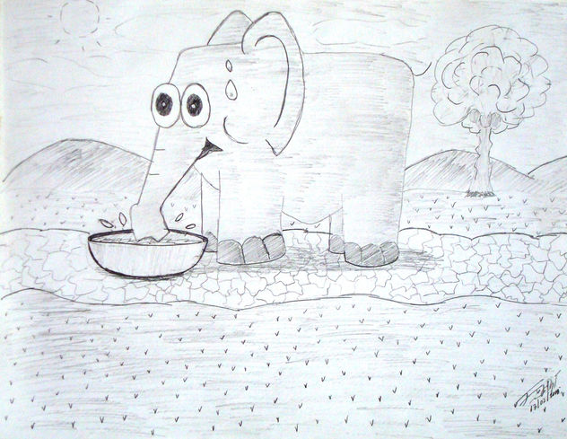 Elefante bebiendo agua en taza