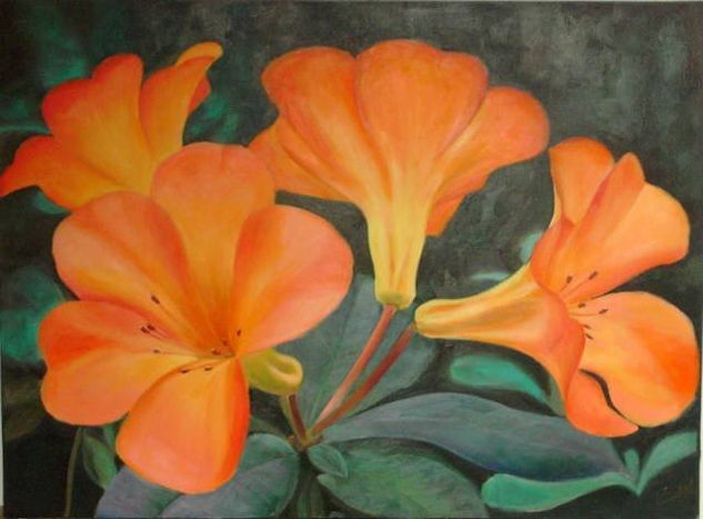 Flores naranjas Oil Panel Floral Painting