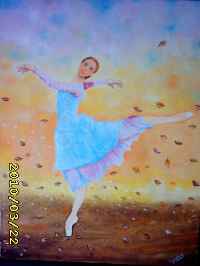 Bailando en el otoño Oil Textile Figure Painting