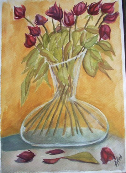 decantador con flores Watercolour Textile Still Life Paintings