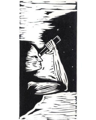 Espiando el cielo nocturno Linocut