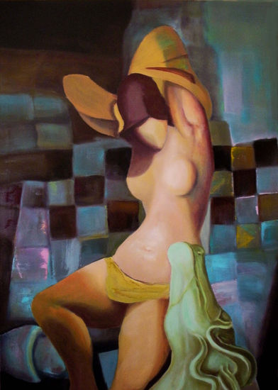 dama y caballo Óleo Lienzo Desnudos