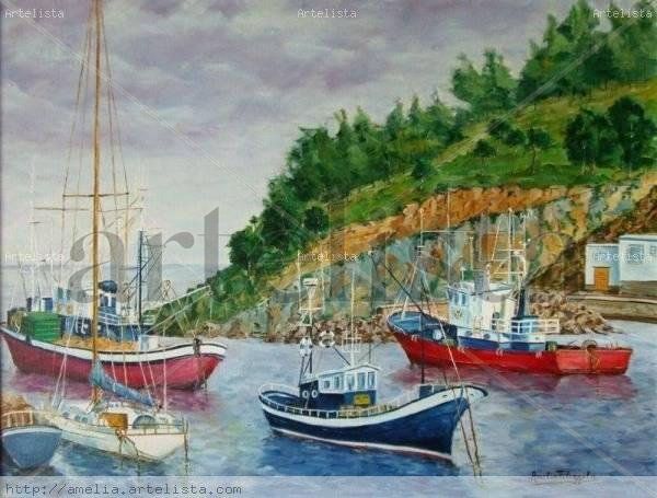 Barcos de Pesca Óleo Lienzo Paisaje