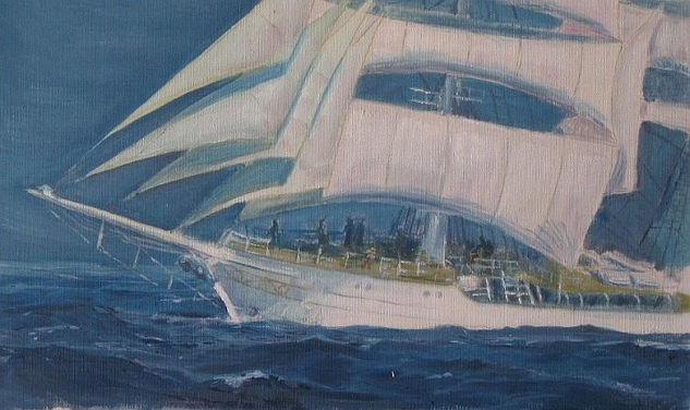 Boceto Christian Radich Oil Panel Marine Painting